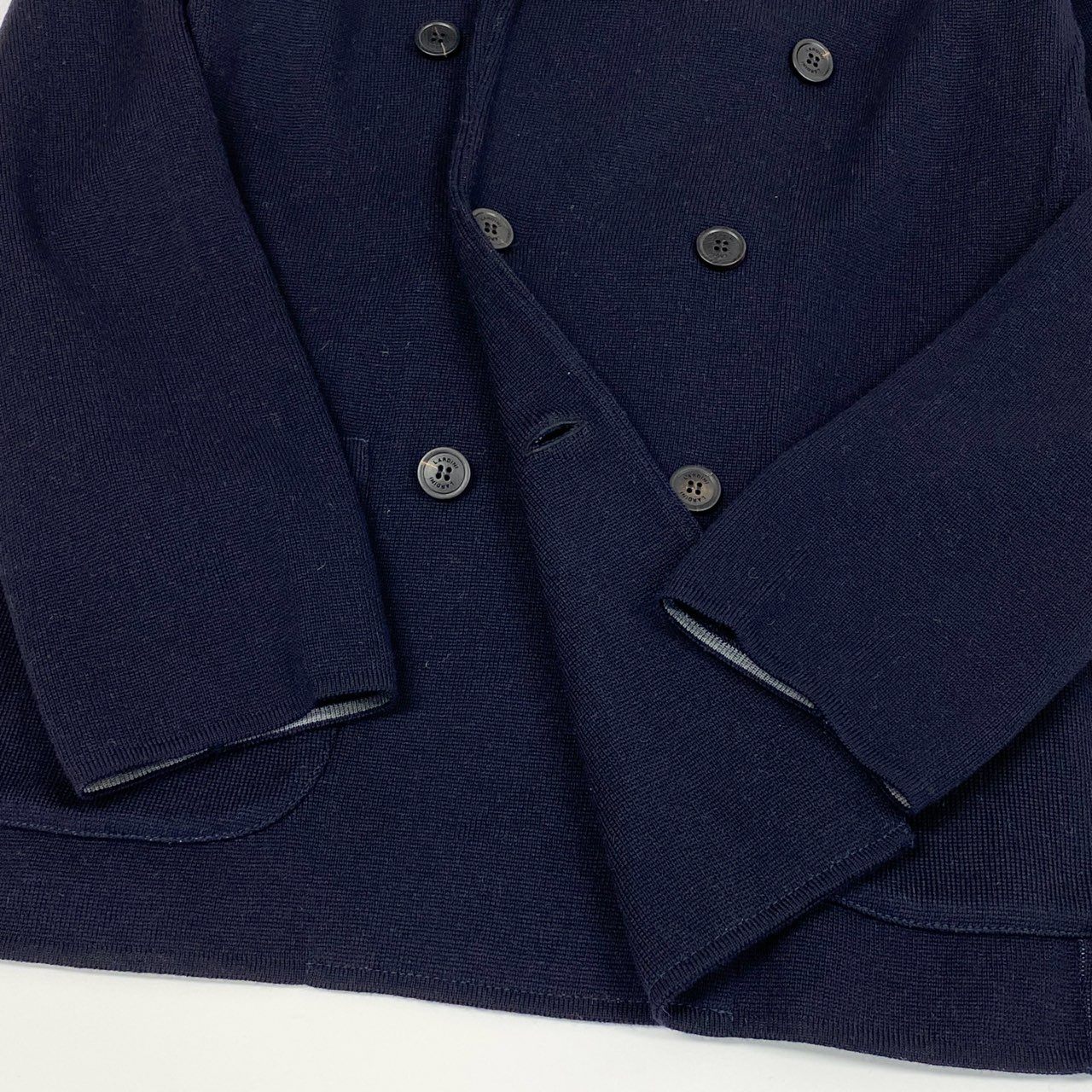 65a14【美品】 LARDINI ラルディーニ 近年 ハイゲージニット ジャケット ウールニット ダブルブレスト メンズ 紳士服 イタリア製 サイズM ネイビー ウール100％u02t