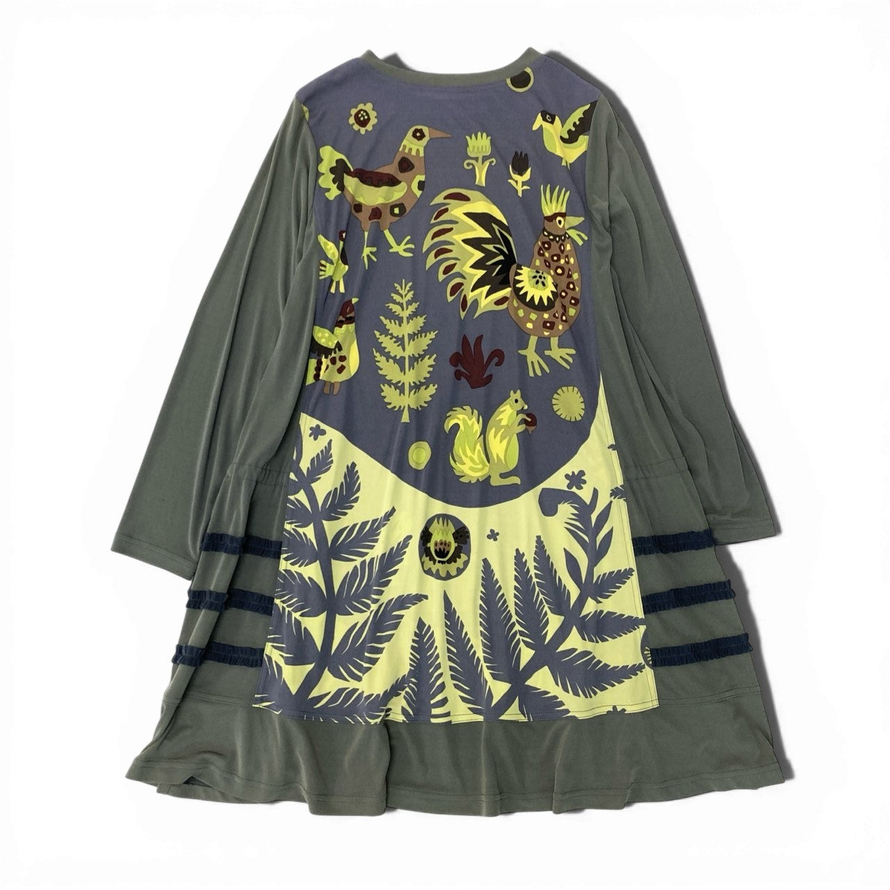 17c2 TOKUKO 1er VOL トクコプルミエヴォル ノースリーブワンピース 膝丈ワンピース アニマルプリント 総柄 ストレッチ レディース 女性服 サイズ9 カーキu02t