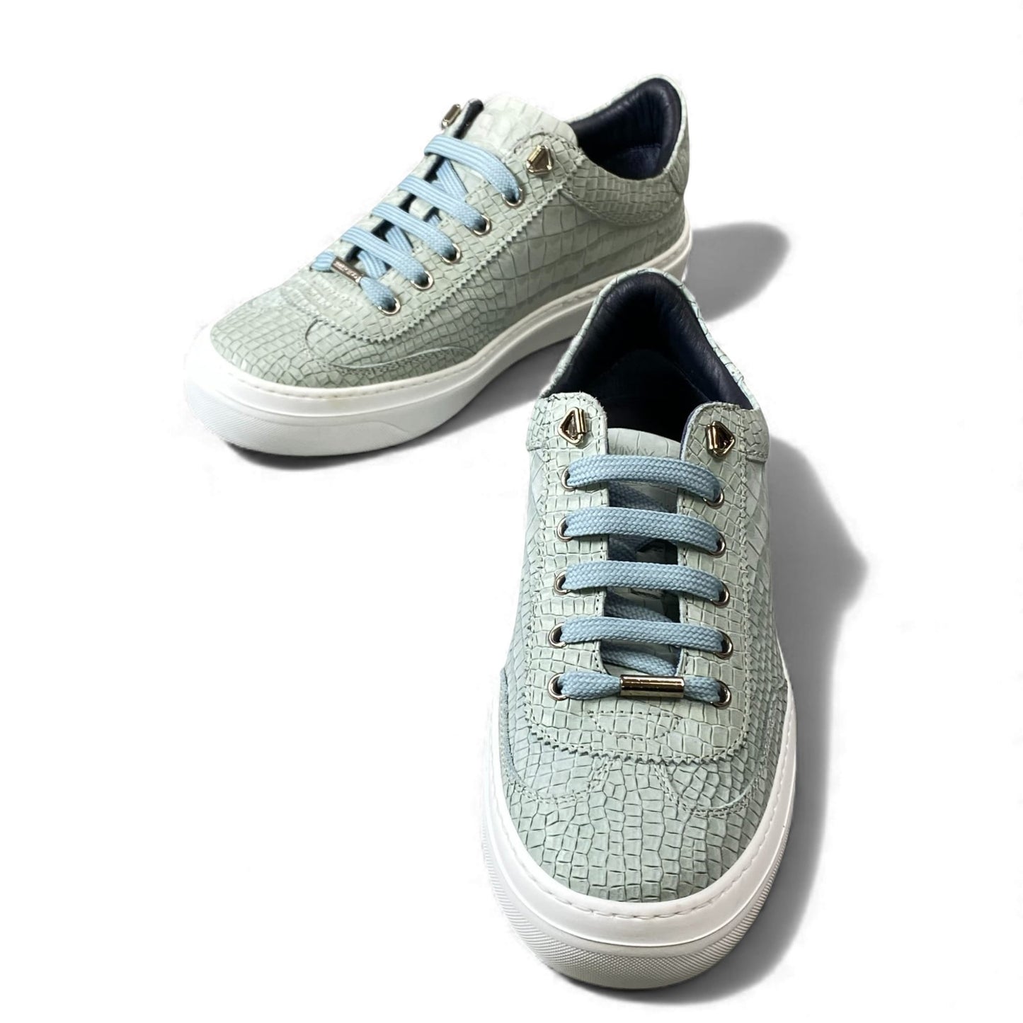1L11【美品】JIMMY CHOO ジミーチュウ クロコ型押レザースニーカー ローカットスニーカー イタリア製 39サイズ ミントグリーン メンズu02t