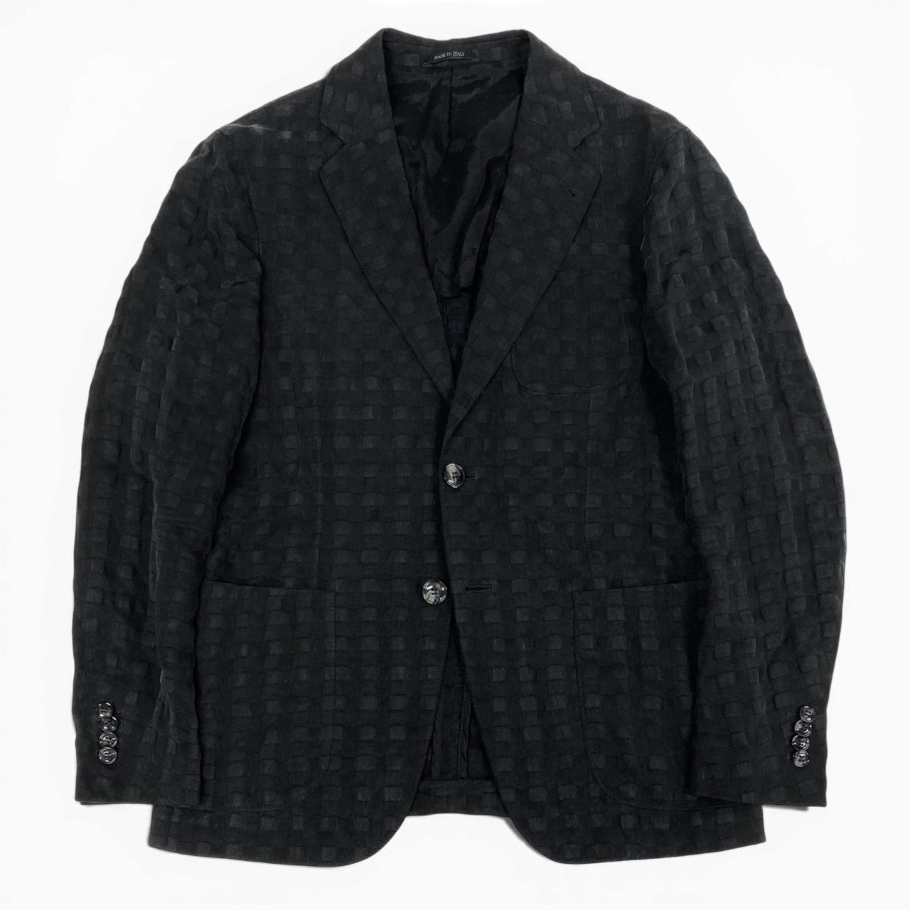 68b11【美品】GIORGIO ARMANI ジョルジオアルマーニ 2022 テーラードジャケット チェック柄 ブレザー 48Rサイズ ブラック メンズ 男性用k02i