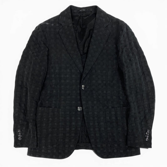 68b11【美品】GIORGIO ARMANI ジョルジオアルマーニ 2022 テーラードジャケット チェック柄 ブレザー 48Rサイズ ブラック メンズ 男性用k02i