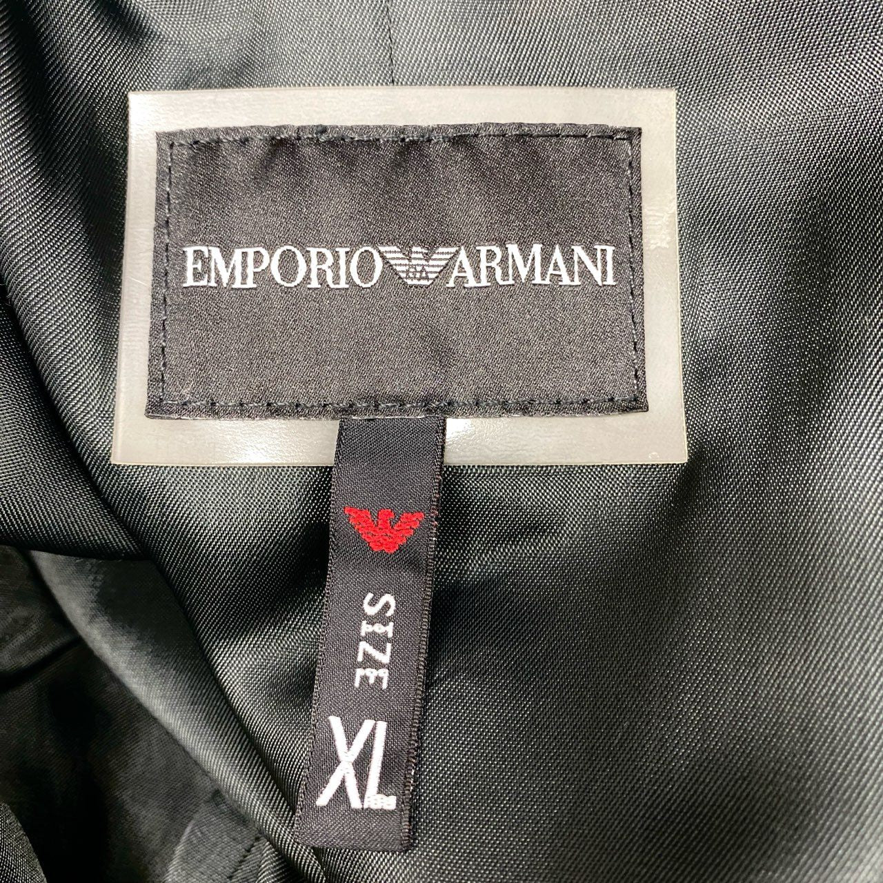 51c13 EMPORIO ARMANI エンポリオアルマーニ ハラコ切替 チェスターコート アウター XL ブラック メンズu02t