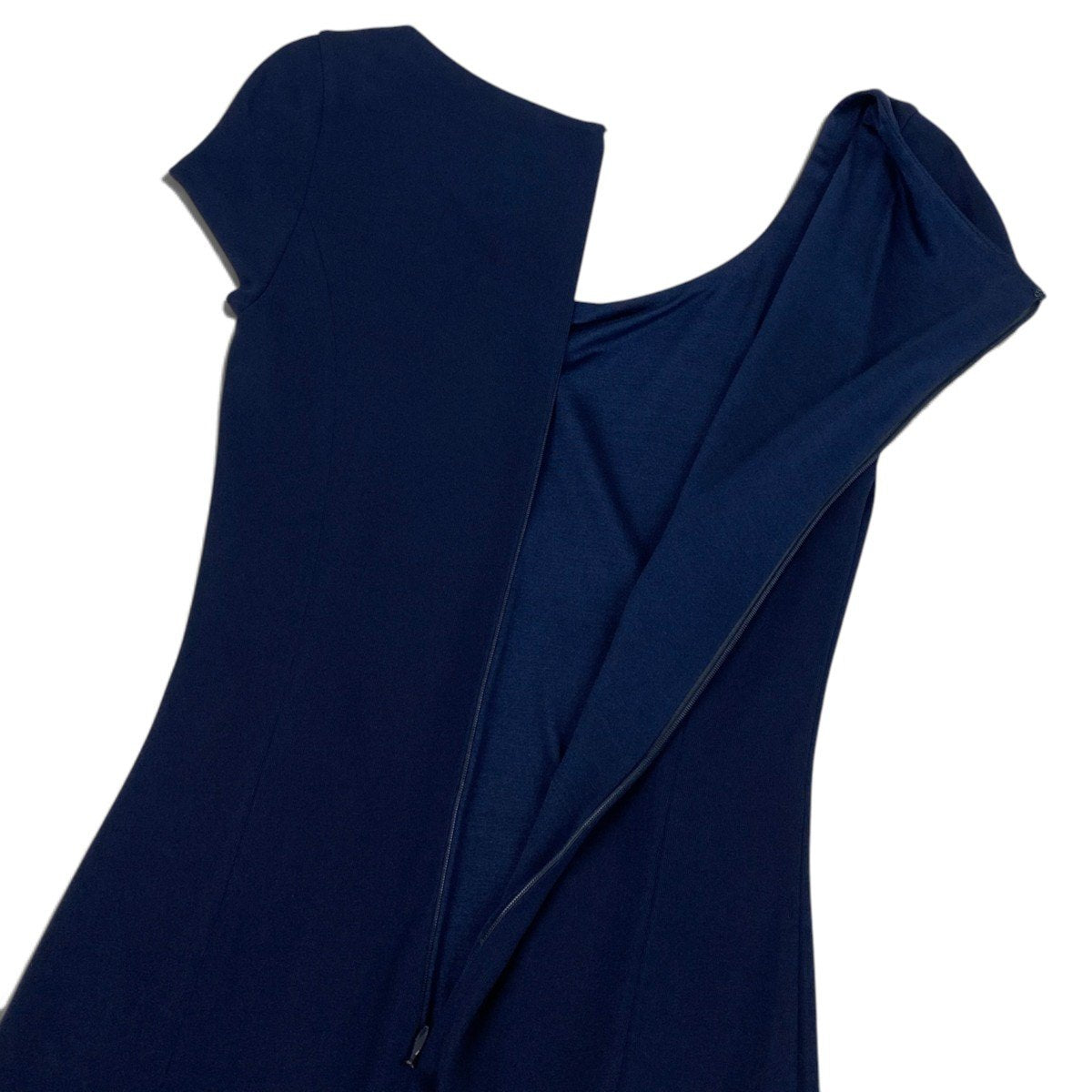 79j5 【美品】Ralph Lauren ラルフローレン 半袖ドレスワンピース ロングワンピース パープルレーベル ストレッチ 4サイズ ネイビー レディース 女性用u02t
