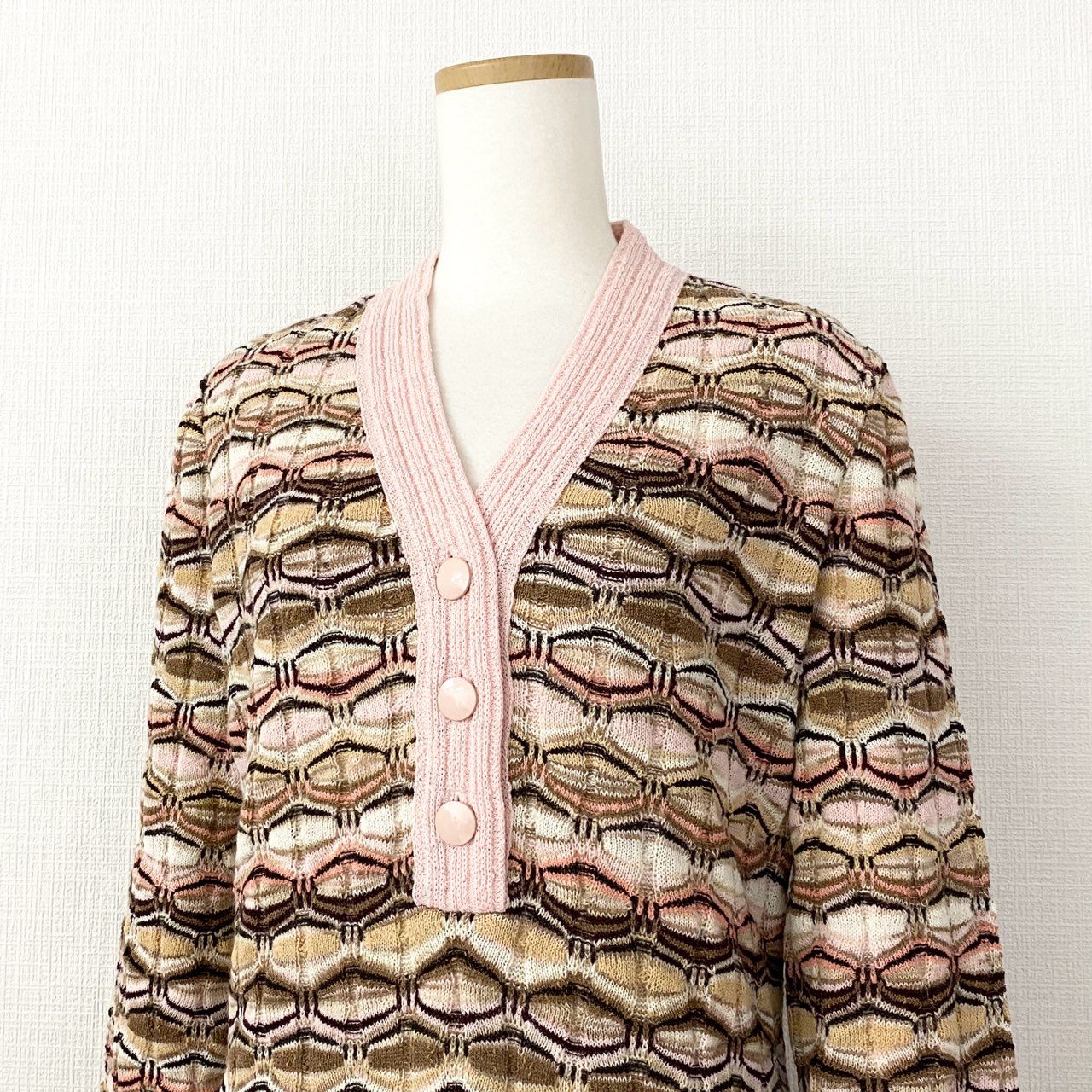 25d14 《美品》 伊製 MISSONI ミッソーニ  ボタンフライ ニットワンピース 七分袖 ニットワンピ 46 マルチカラー レディース 婦人