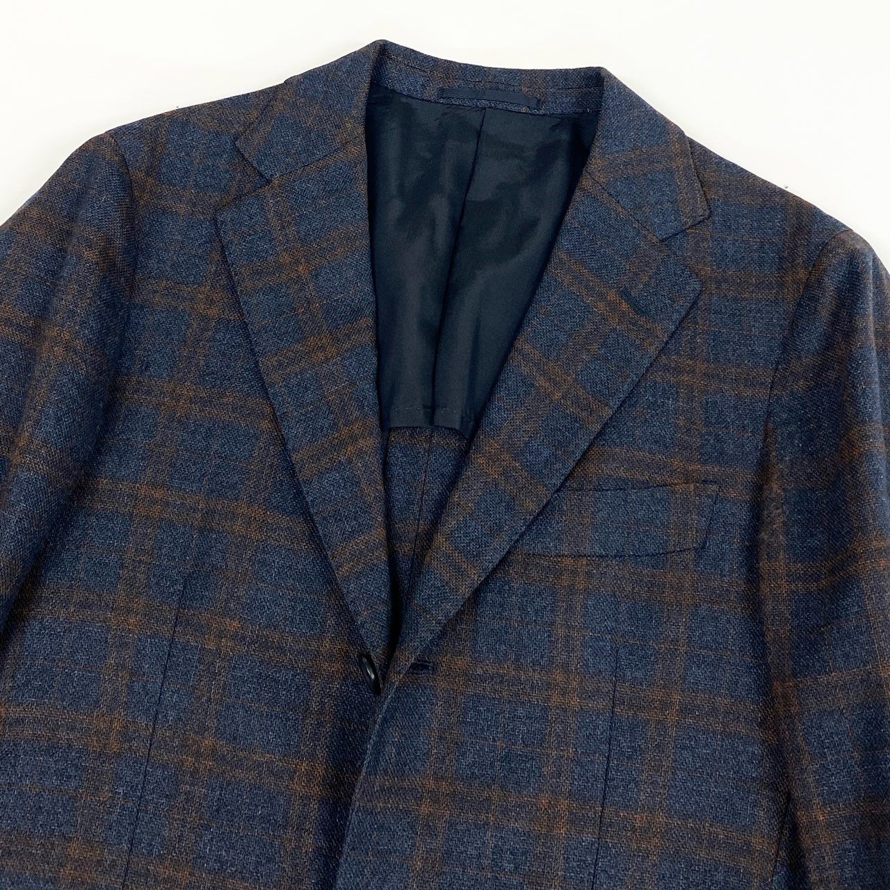 81j8 UNITED ARROWS SOVEREIGN ユナイテッドアローズ テーラードジャケット ウールジャケット 背抜き 3釦 チェック柄 ビジネス メンズ 紳士服 1122-110-5614 44 ネイビー ブラウン系u02t