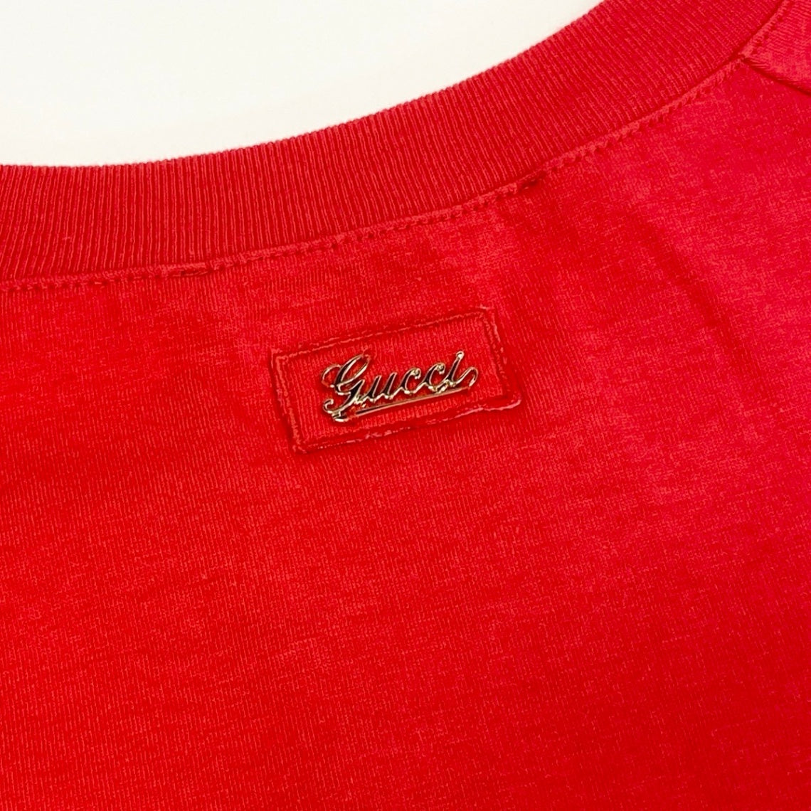 Ee29 【タグ付】 GUCCI グッチ サイドリボン クルーネック 半袖Tシャツ サイズXL レッド コットン100％ レディース 女性服u02t