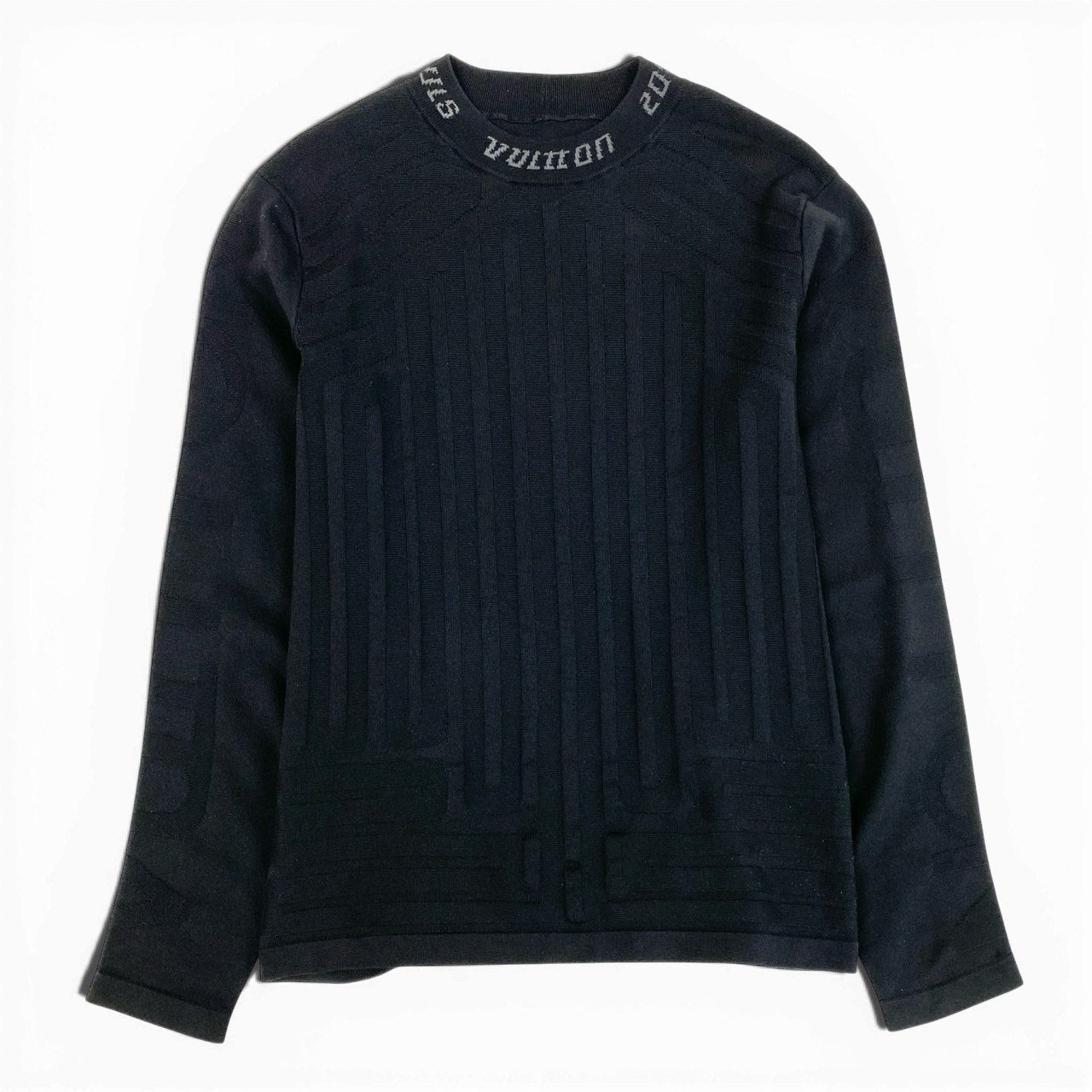 20a26 LOUIS VUITTON ルイヴィトン LVネックロゴ クルーネックセーター バックLVロゴ ニットセーター Lサイズ ブラック メンズo07t