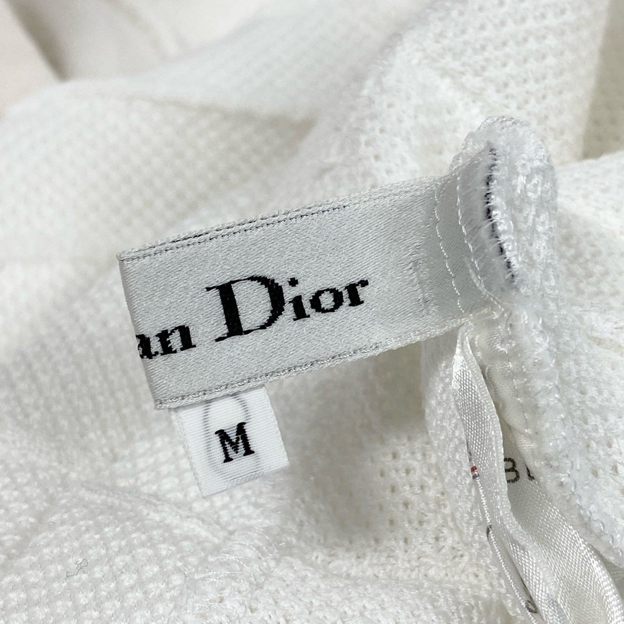 12a23 Christian Dior クリスチャンディオール 半袖ニット サマーセーター トップス エンブレム刺繍 M ホワイト コットン レディースu02t