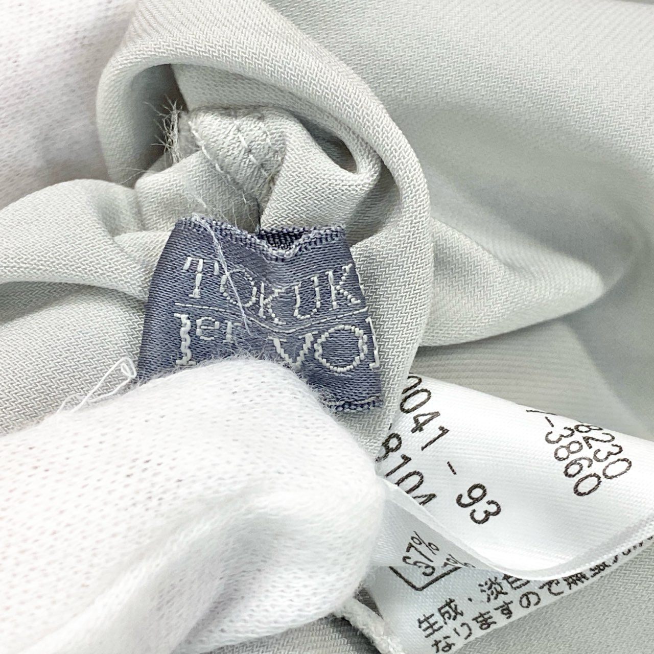 66c2 TOKUKO 1er VOL トクコプルミエヴォル モックネック 長袖カットソー トップス レーススリーブ 伸縮ストレッチ レディース 女性服 サイズ9 ライトグレーu02t