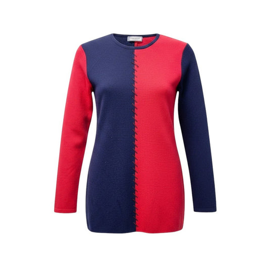 40f15 YVES SAINT LAURENT イヴサンローラン バイカラー ニットセーター ロングスリーブ サイズM レッド ネイビー ウール100％ レディース 女性服o07t