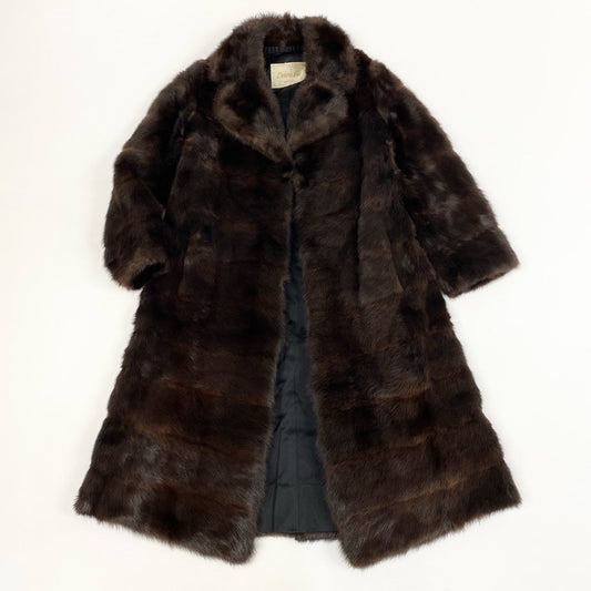53k10 Onward オンワード マホガニー ミンク 超ロングコート 105cm M ブラウン 本毛皮 MINK FUR COAT リアルファーt18r