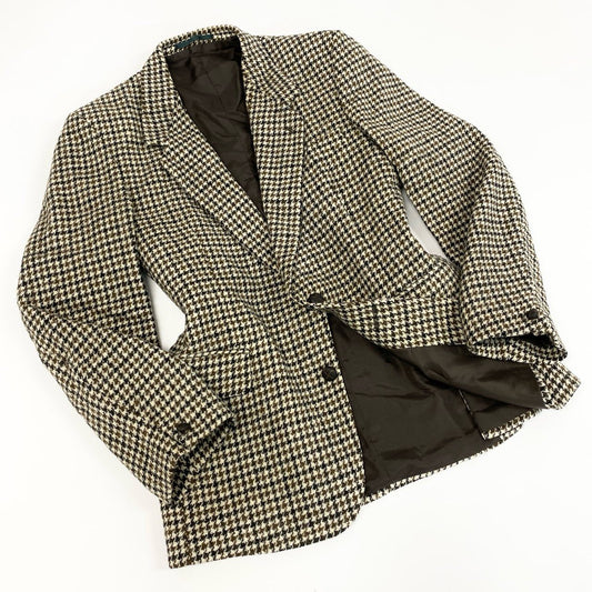 17e7 【英国製】DUNN&CO. HARRIS TWEED ハリスツイード 千鳥格子 クルミ釦 2B ツイードジャケット テーラードジャケット サイズS42 ベージュ系 メンズ 男性用