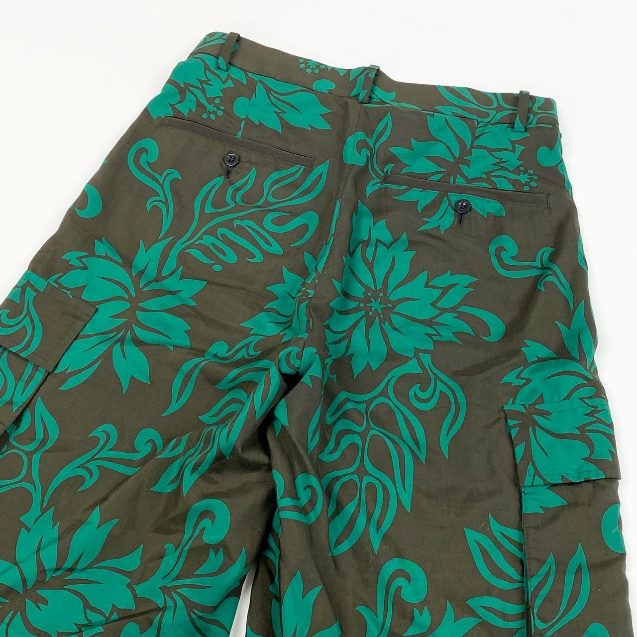 60a14 sacai サカイ 24-07056 2024SS ハイビスカス ワイドレッグ カーゴパンツ サイズ2 ブラウン/グリーンk02i
