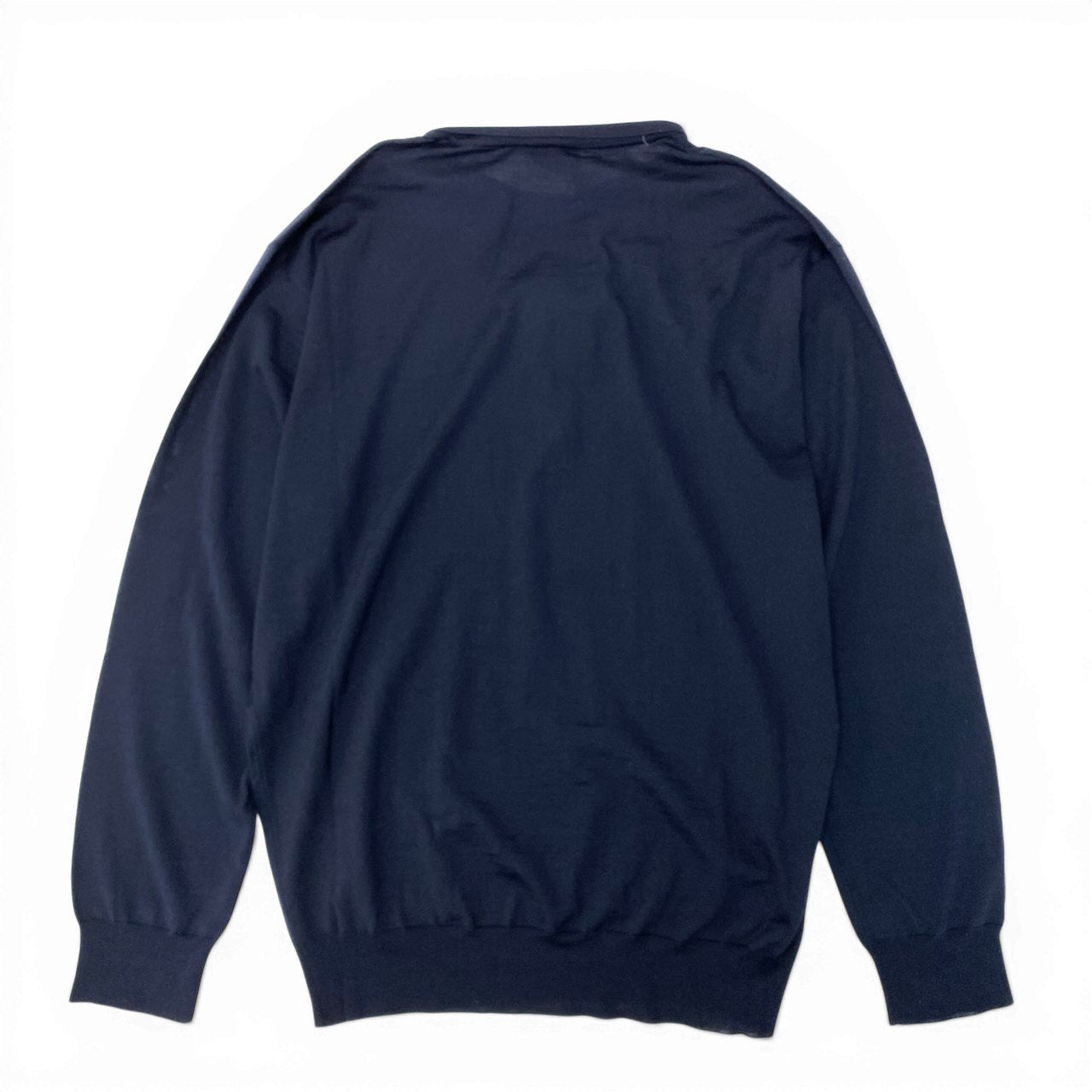 83c27 【新品保管品】PRADA プラダ ニットポロシャツ ロングスリーブニットセーター 襟取り外し可 44サイズ ネイビー ホワイト ウール100％ レディース 女性用u02t
