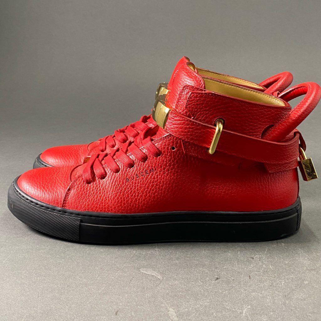 1f2 BUSCEMI ブシェミ バックルハイカットレザースニーカー 41 レッド カデナデザイン イタリア製 シューズ