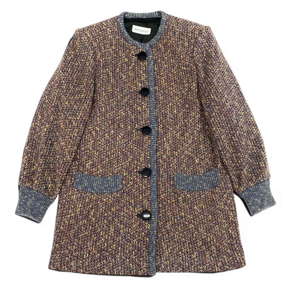 Eg10 YVES SAINT LAURENT イヴサンローラン ロングニットコート ミックスニット モヘア混 サイズM マルチカラー レディースo07t