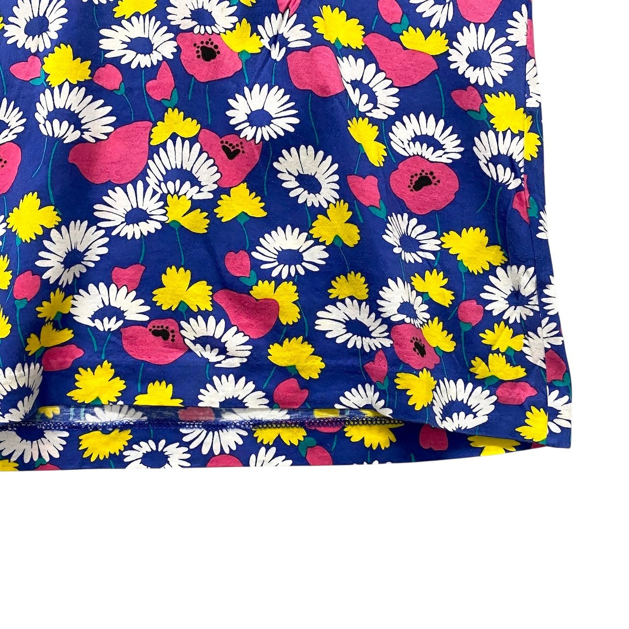 58g7 YVES SAINT LAURENT イヴサンローラン フラワープリント Tシャツ 半袖カットソー フリルネック サイズM ブルー コットン100％ レディースo07t