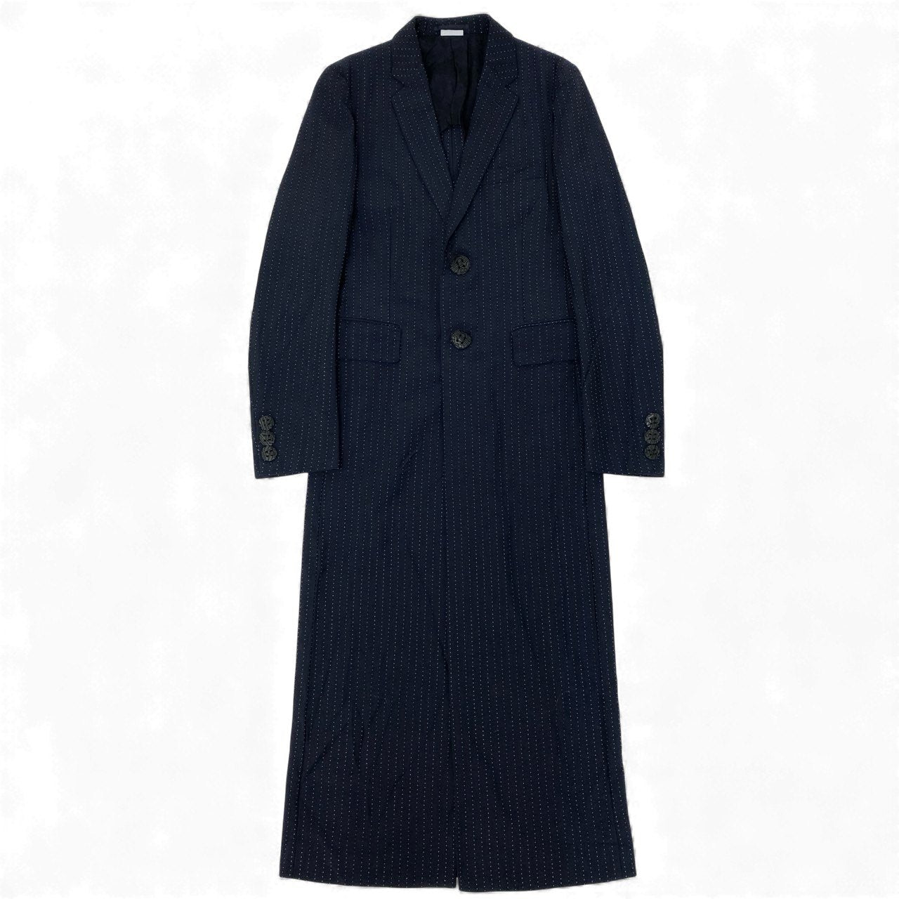 20L2【美品】COMME des GARCONS HOME PLUS コムデギャルソンオムプリュス ピンストライプ ロングジャケット 13SS ジャケットコート アウター PK-J026-051-2-1 XSサイズ ネイビー メンズo07t