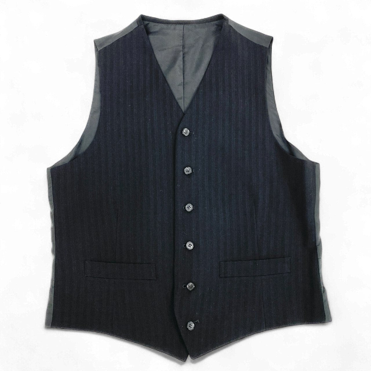 56k27 MEN`S TENORAS メンズティノラス CALZTURE UOMO セットアップスーツ 3ピース スリーピース ダブルブレスト ストライプ柄 メンズ 紳士服 大きいサイズ XL ブラック ウール100％o07t