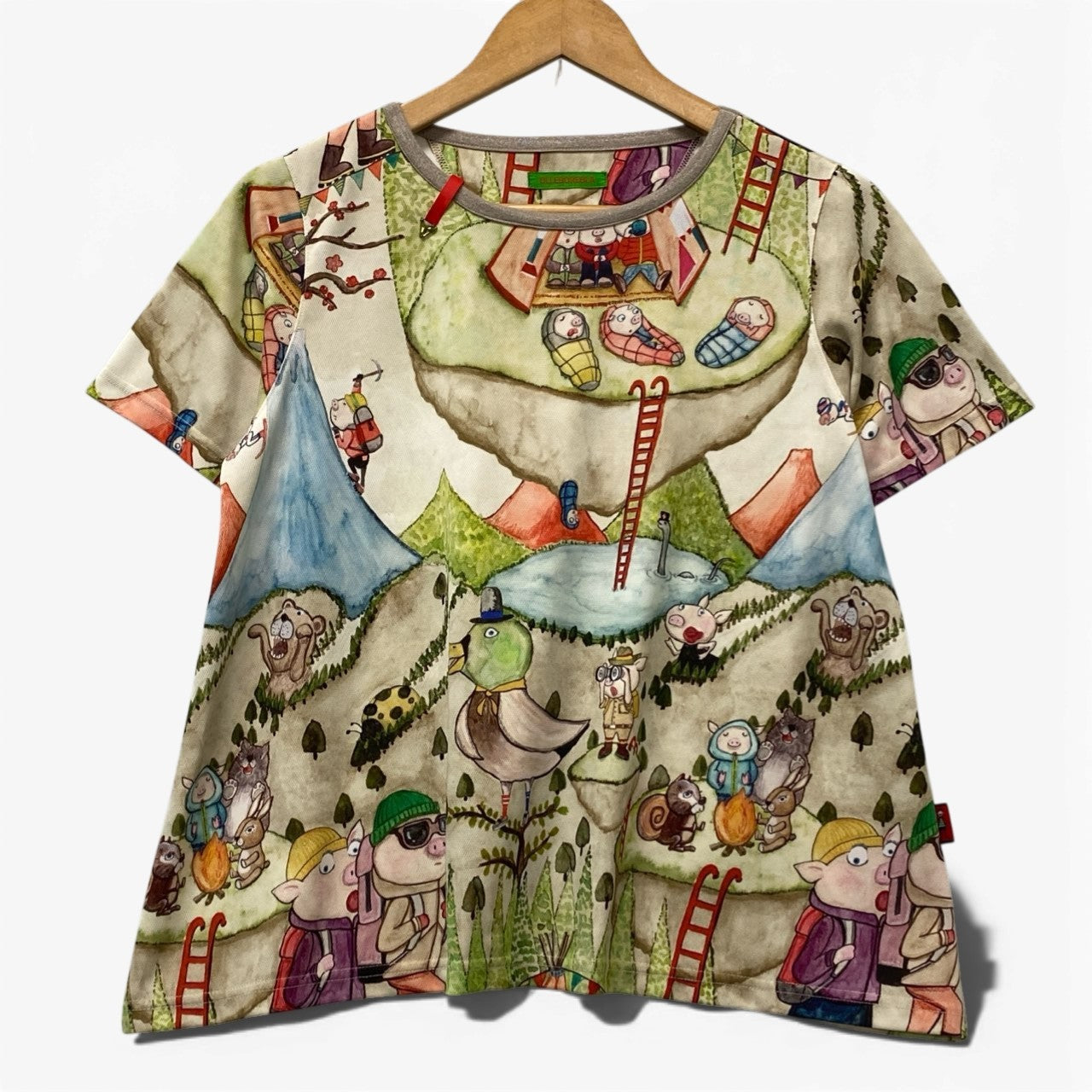 85b10 【美品】OLLEBOREBLA オレボレブラ アルベロベロ 半袖プリントTシャツ メッシュTシャツ トップス ブタさん マルチカラー レディース 女性用u02t