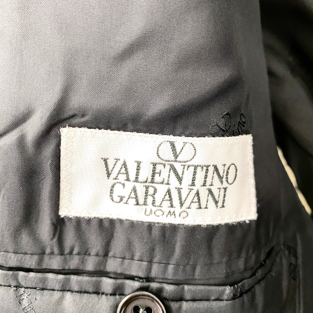 79c26 VERSACE ヴェルサーチ セットアップスーツ フォーマル ストライプ ウールストレッチ メンズ 男性用 52 ダークグレー系u02t