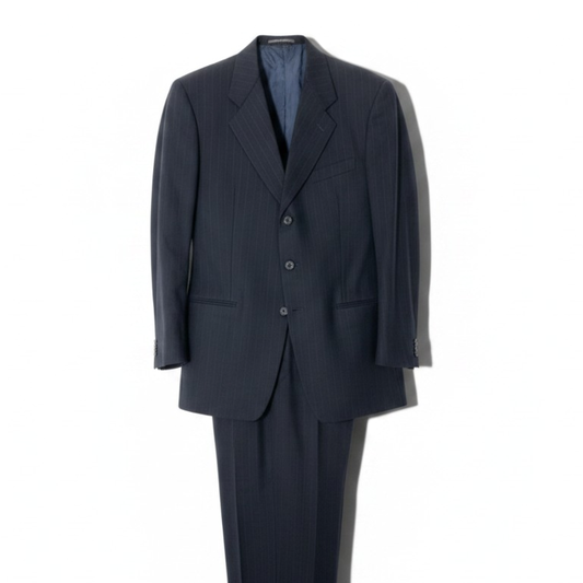 92g27 GIORGIO ARMANI LE COLLEZIONI  ジョルジオアルマーニ コレツィオーニ セットアップ シングルスーツ 3B ストライプ柄 サイズ50 ブラック メンズ 紳士服o07t