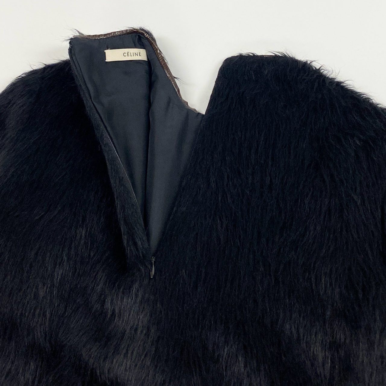 68b11【美品】CELINE セリーヌ フィービー期 アルパカウールブラウス ファーカットソー 半袖カットソー トップス 36サイズ ブラック レディース 女性用k02i