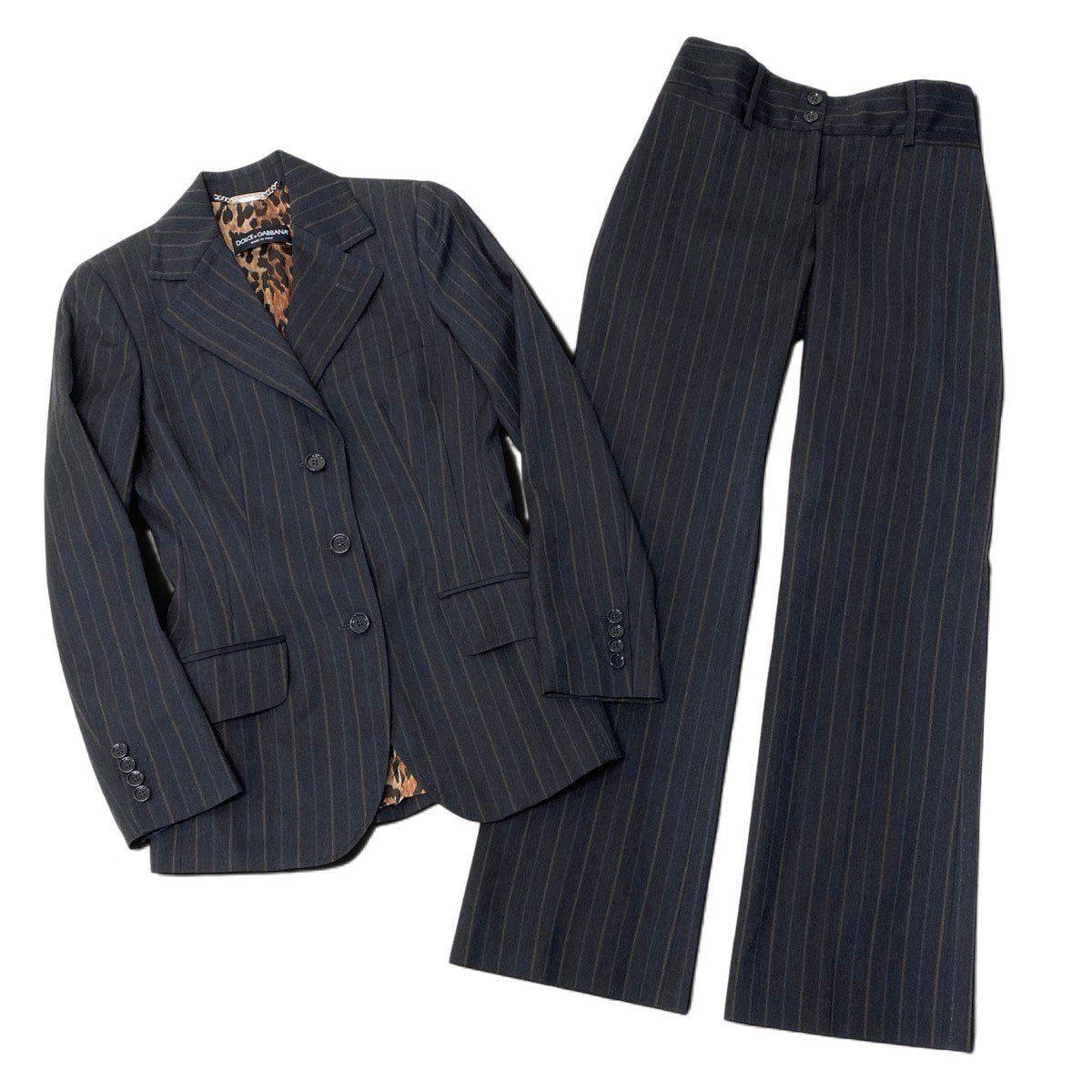 i27 【美品】DOLCE＆GABBANA スーツセットアップ テーラードジャケット スラックスパンツ イタリア製 38サイズ グレー ウール100％ レディース 女性用u02t