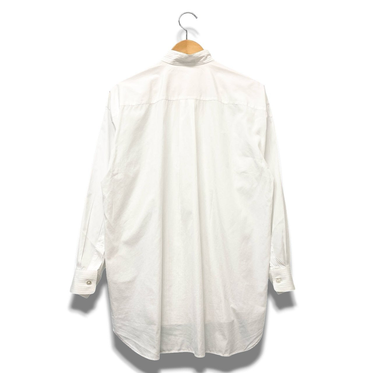 59b17 ISSEY MIYAKE イッセイミヤケ バンドカラーシャツ プリーツシャツ タキシードシャツ ホワイト コットン100％ レディース 女性用u02t