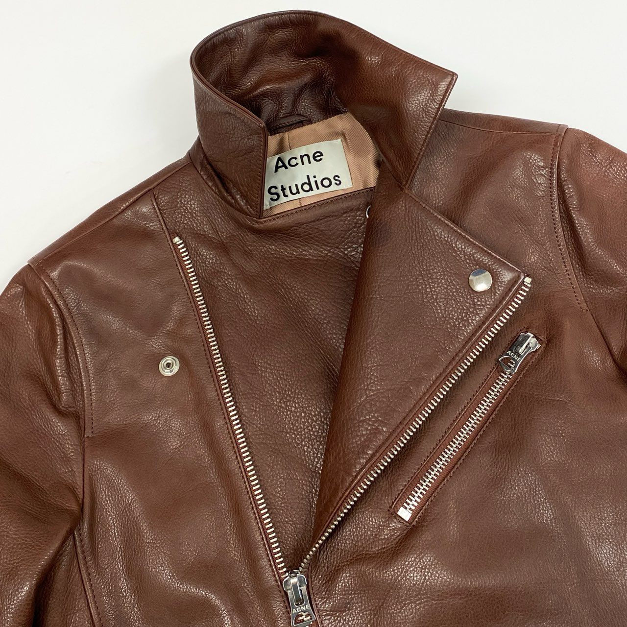 33i25 《美品》Acne Studios アクネストゥディオ ダブルライダースジャケット カーフレザー 牛革 切替デザイン Gibson 44サイズ ブラウン メンズk02i