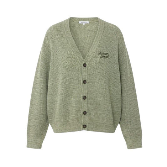 40i29 MAISON KITSUNE メゾンキツネ ニットカーディガン ハンドライティングロゴ刺繍 コンフォートカーディガン MM00504KT1108 M グリーン コットン100％ メンズ 男性用u02t