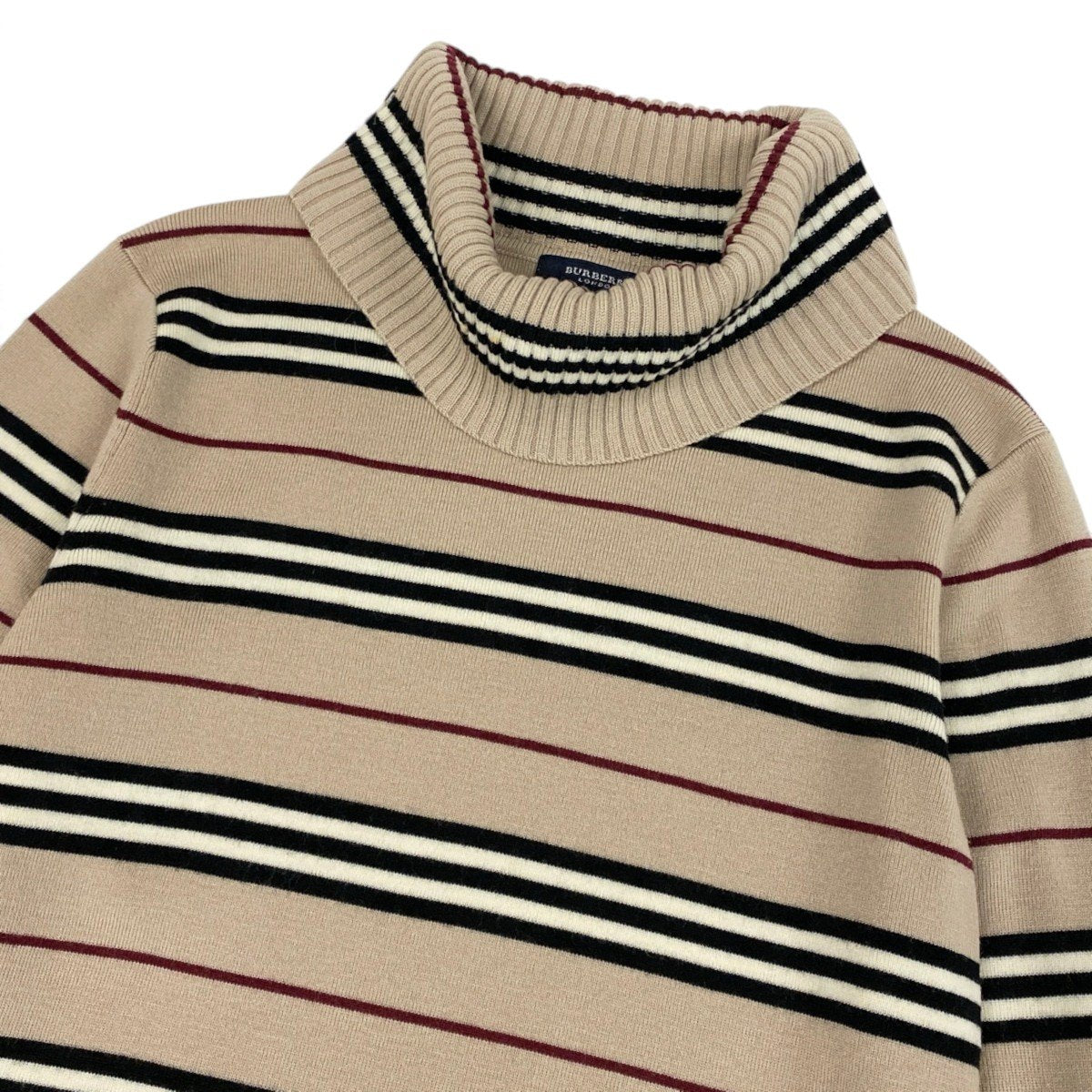 12i30 BURBERRY LONDON バーバリー タートルネック ボーダーニット セーター サイズ2 ベージュ Knit Sweatert18r
