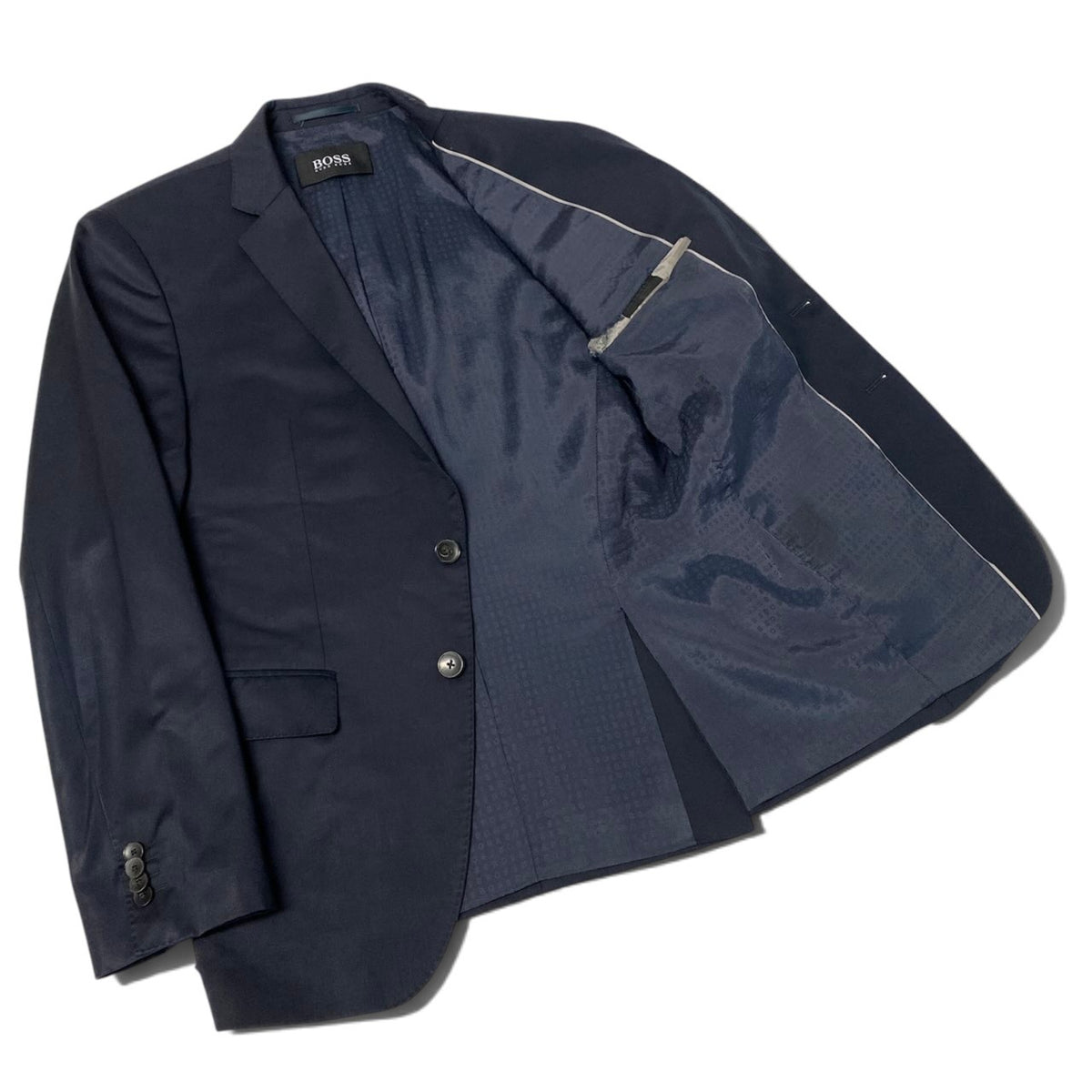 64j27 BOSS HUGO BOSS ボスヒューゴボス SUPER120 セットアップ シングルスーツ 2B ストレッチ SLIM FIT サイズ46 ネイビー メンズ 紳士服o07t