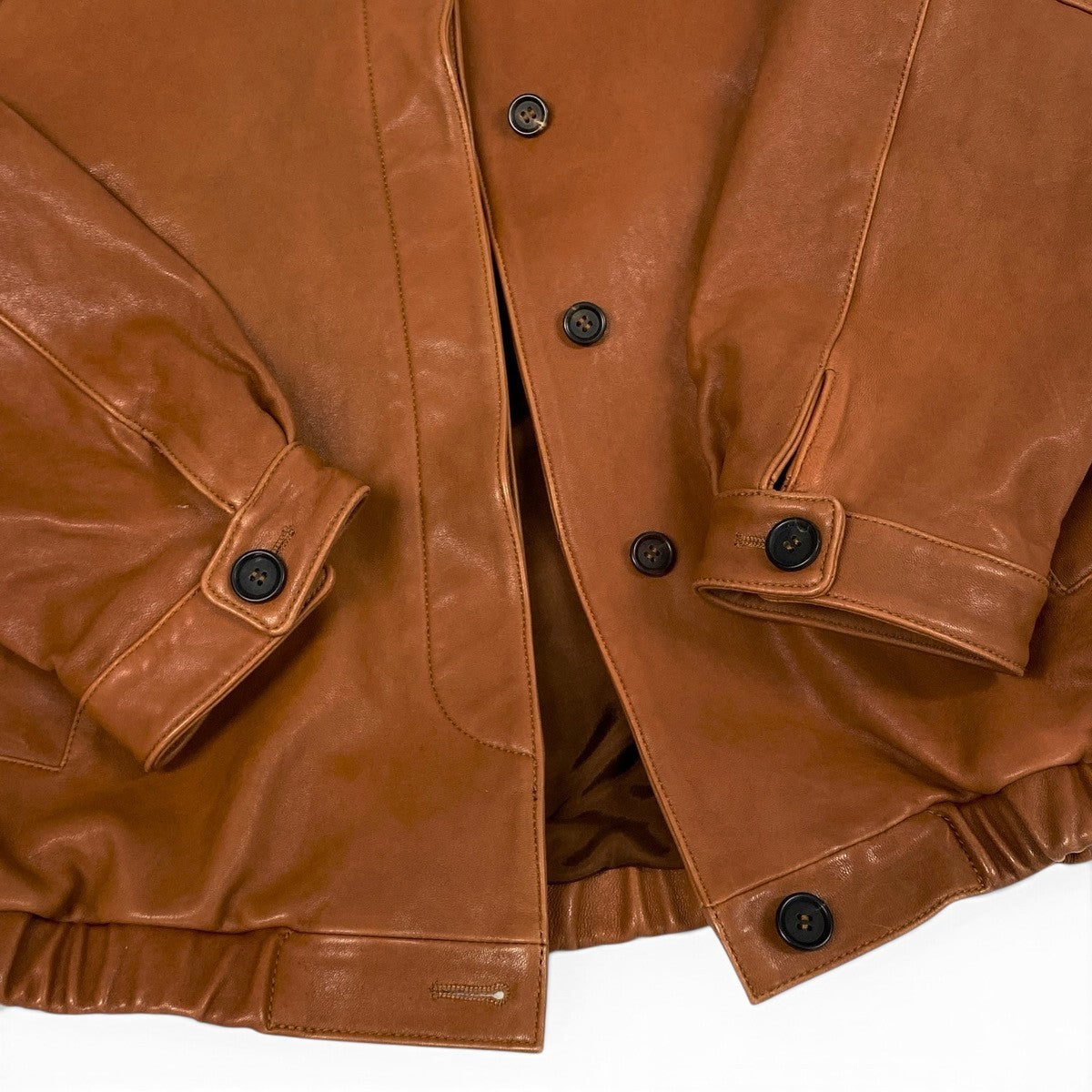 i8 《美品》 miu miu ミュウミュウ 23AW ロゴパッチ ナッパレザージャケット Logo Patch Nappa Leather Jacket MPV895 40 キャメルブラウン レザーt18r