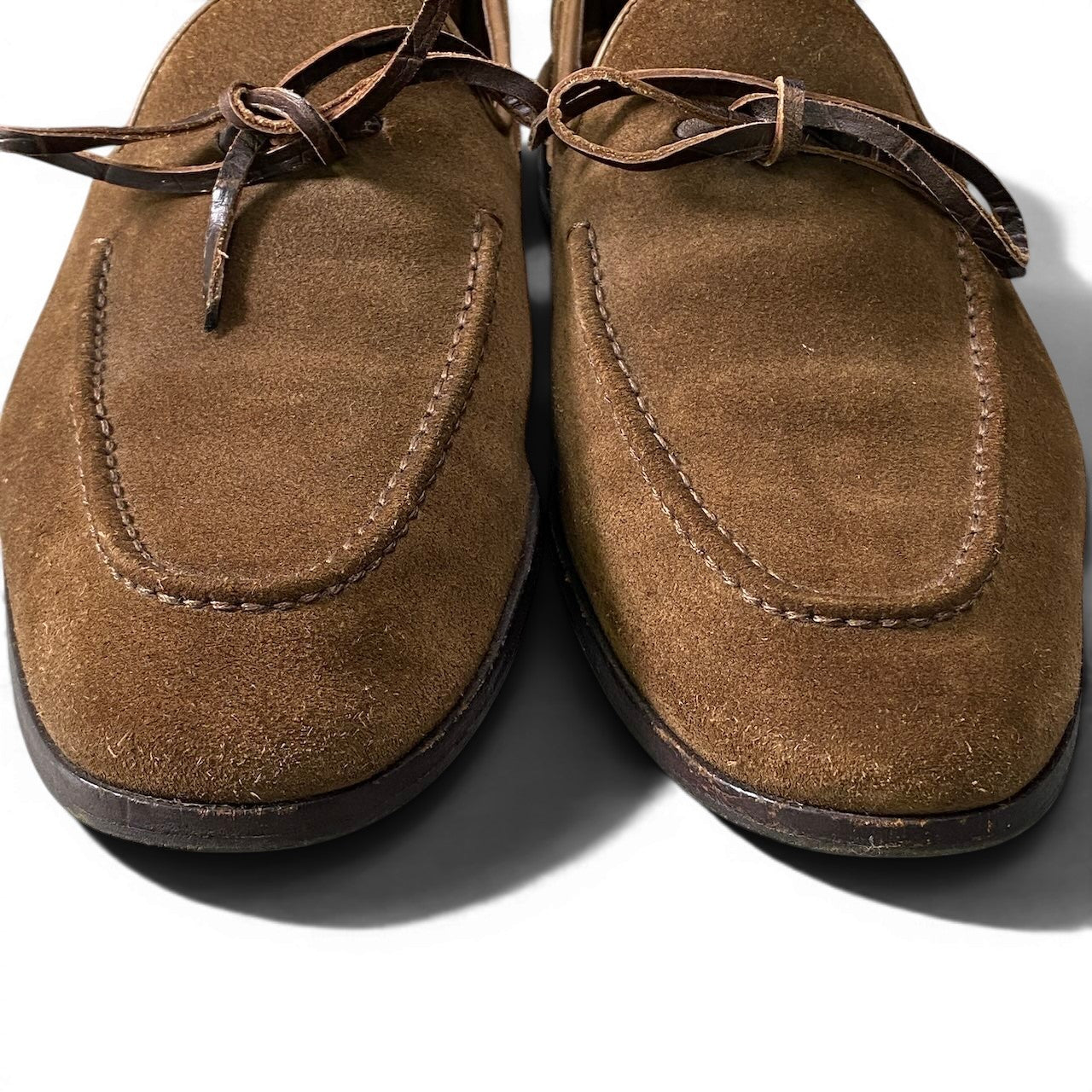 1f10 Santoni サントーニ リボンローファー スウェードレザーシューズ サイズ8 ブラウン メンズ 紳士靴u02t
