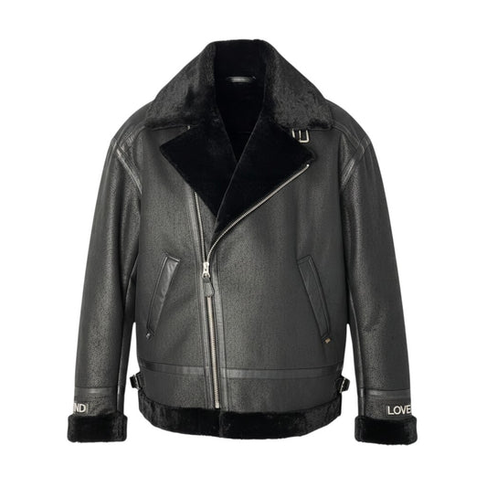 90j27 ALPHA INDUSTRIES アルファ マスターマインド フェイクムートン ライダースジャケット TA1583 サイズL ブラック メンズo07t