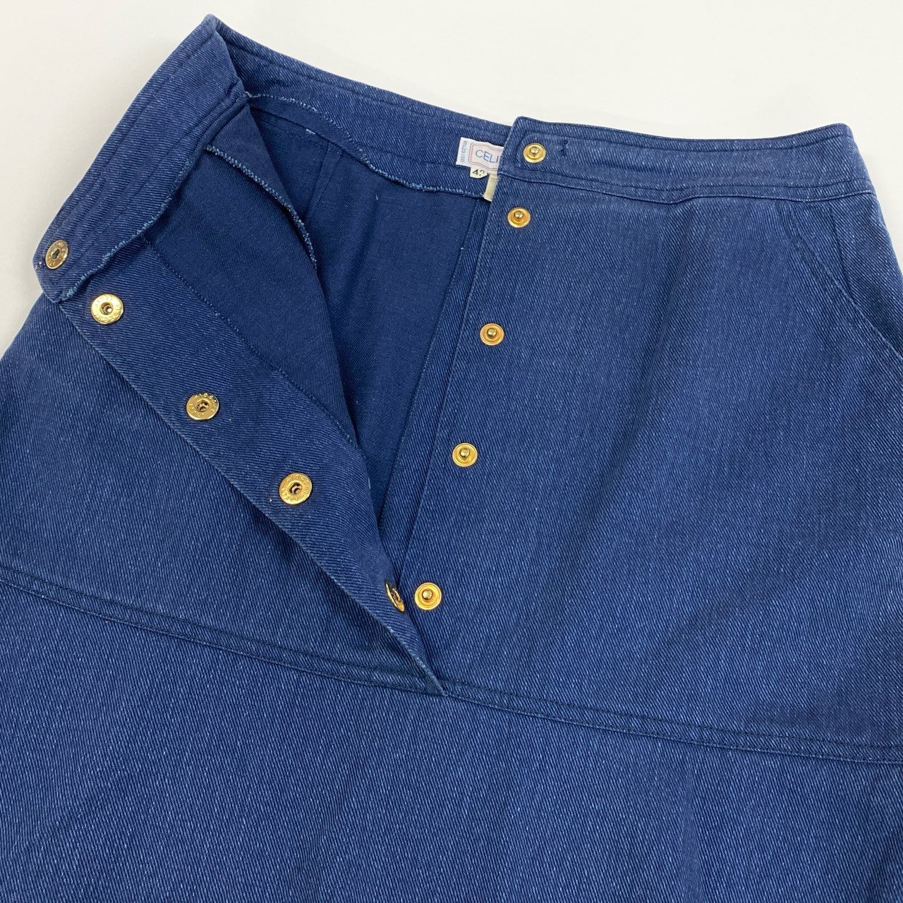 36a30 CELINE JEAN’S セリーヌジーンズ Vintage デニムスカート ロングスカート トリオンフボタン 42サイズ インディゴ コットン100％ レディースo07t