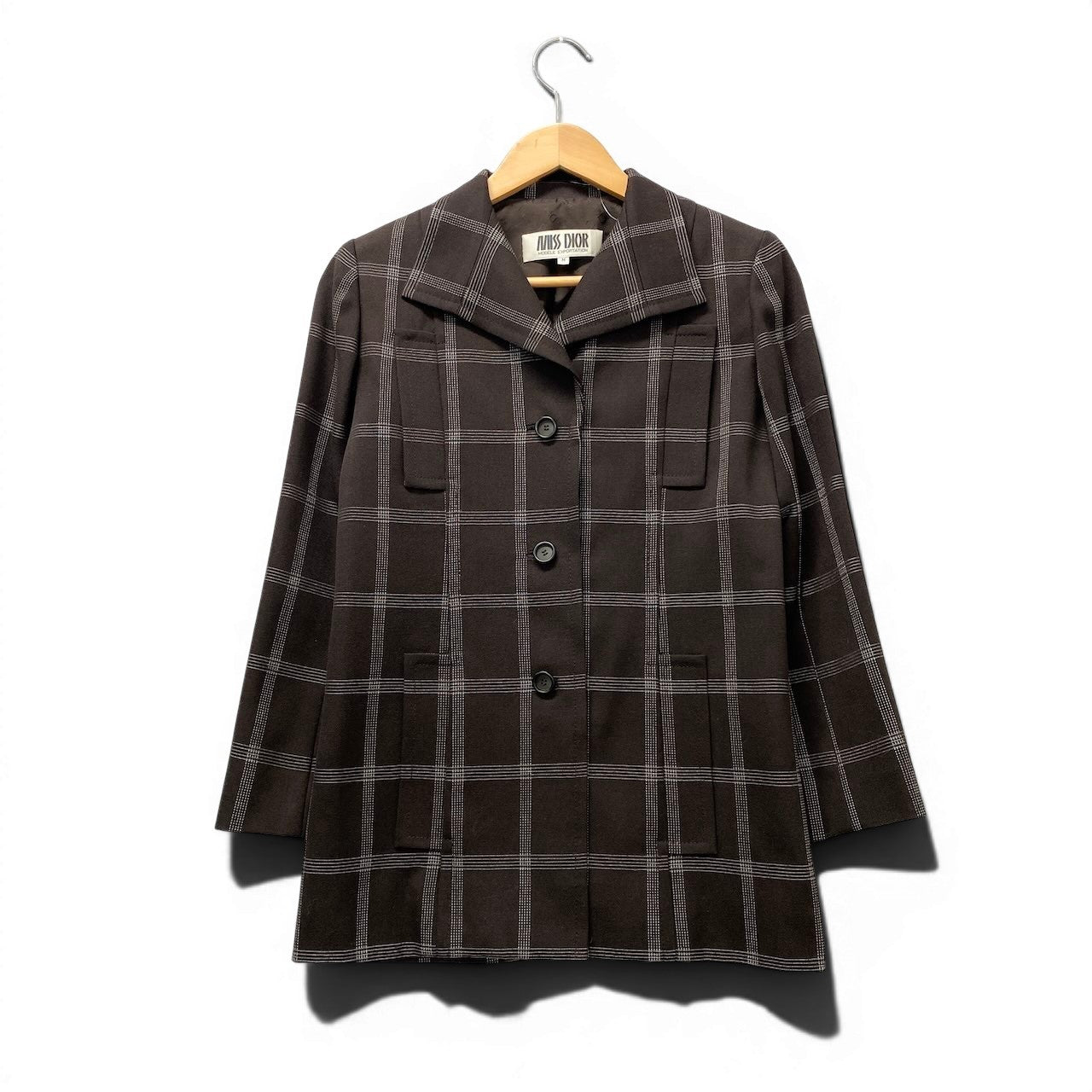 34e16 MISS DIOR ミスディオール ウールジャケット チェック柄 アウター Mサイズ ブラウン ウール100％ レディース 女性用u02t