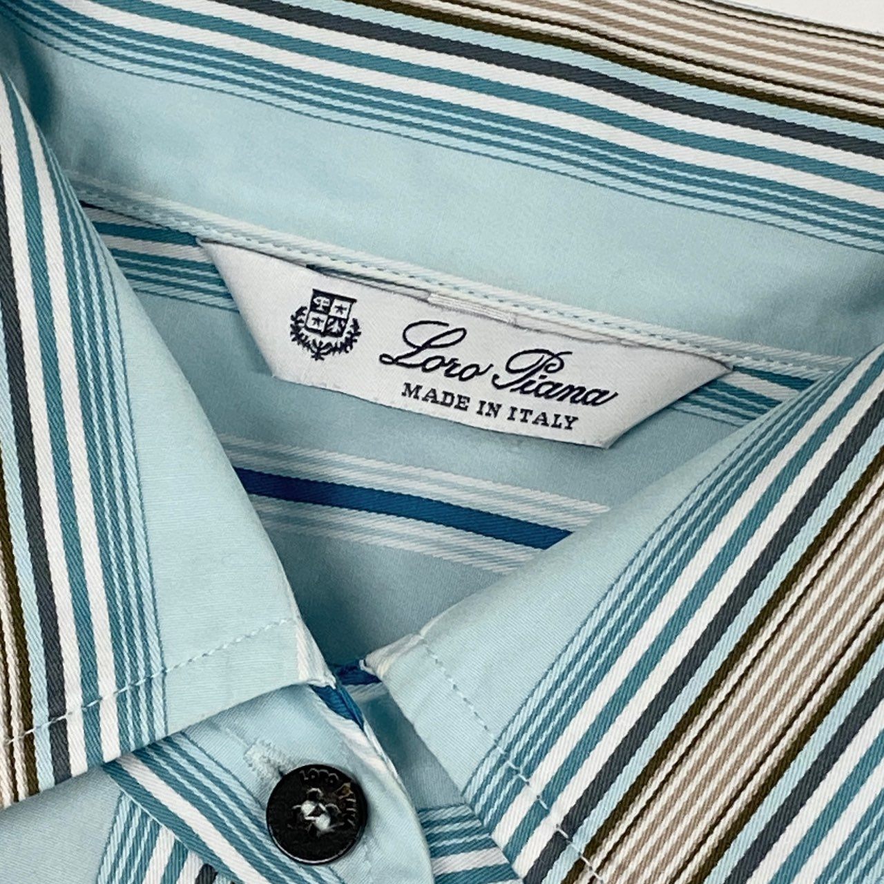 37a16 Loro Piana ロロピアーナ イタリア製 長袖シャツ ストライプ ロングスリーブ ドレスシャツ 38 ブルー コットン