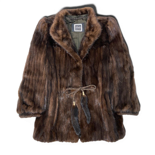 7g29 SAGA MINK サガミンク 銀サガ ミンクコート デミバフミンク ドローコード付 9号 ブラウン MINK FUR レディースu02t