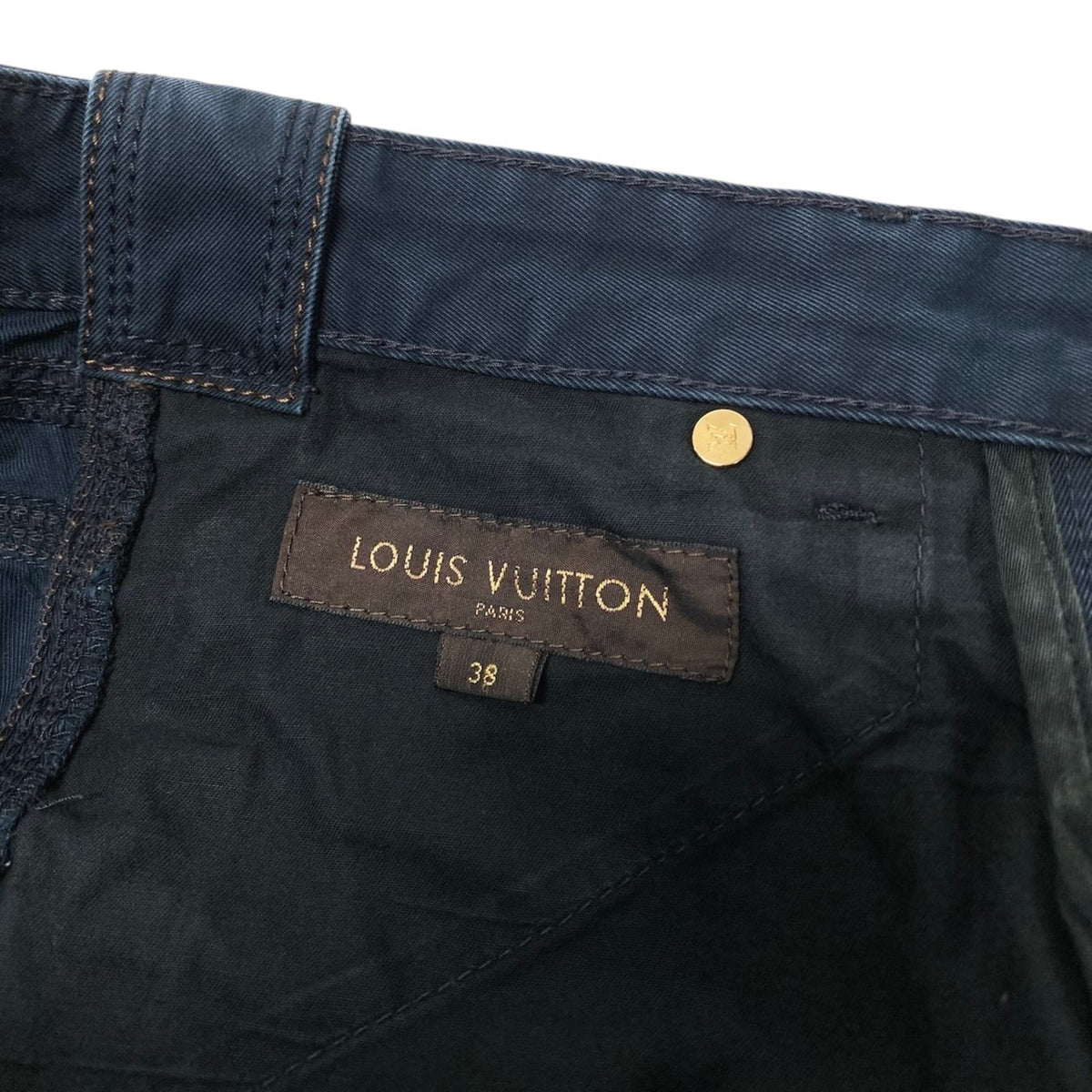 7j19 LOUIS VUITTON ルイヴィトン カラーデニム ストレートパンツ 金ボタン サイズ38 ネイビー コットン100％ メンズo07t