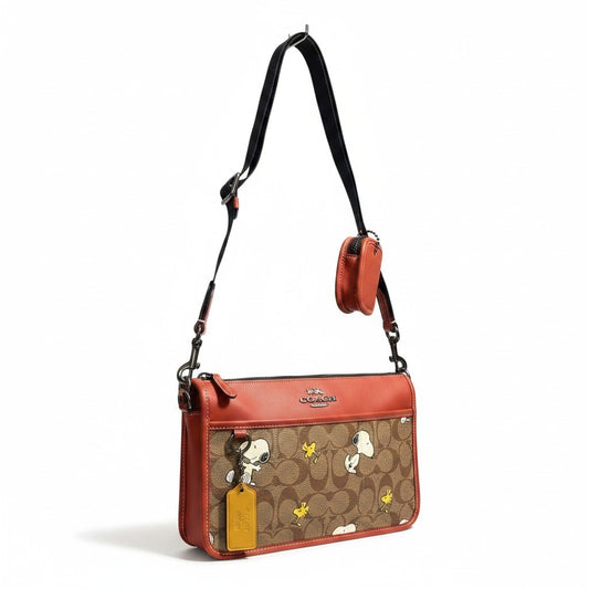 f11 《極美品》 COACH コーチ × PEANUT ピーナッツ スヌーピー ポーチ付き ショルダーバッグt18r
