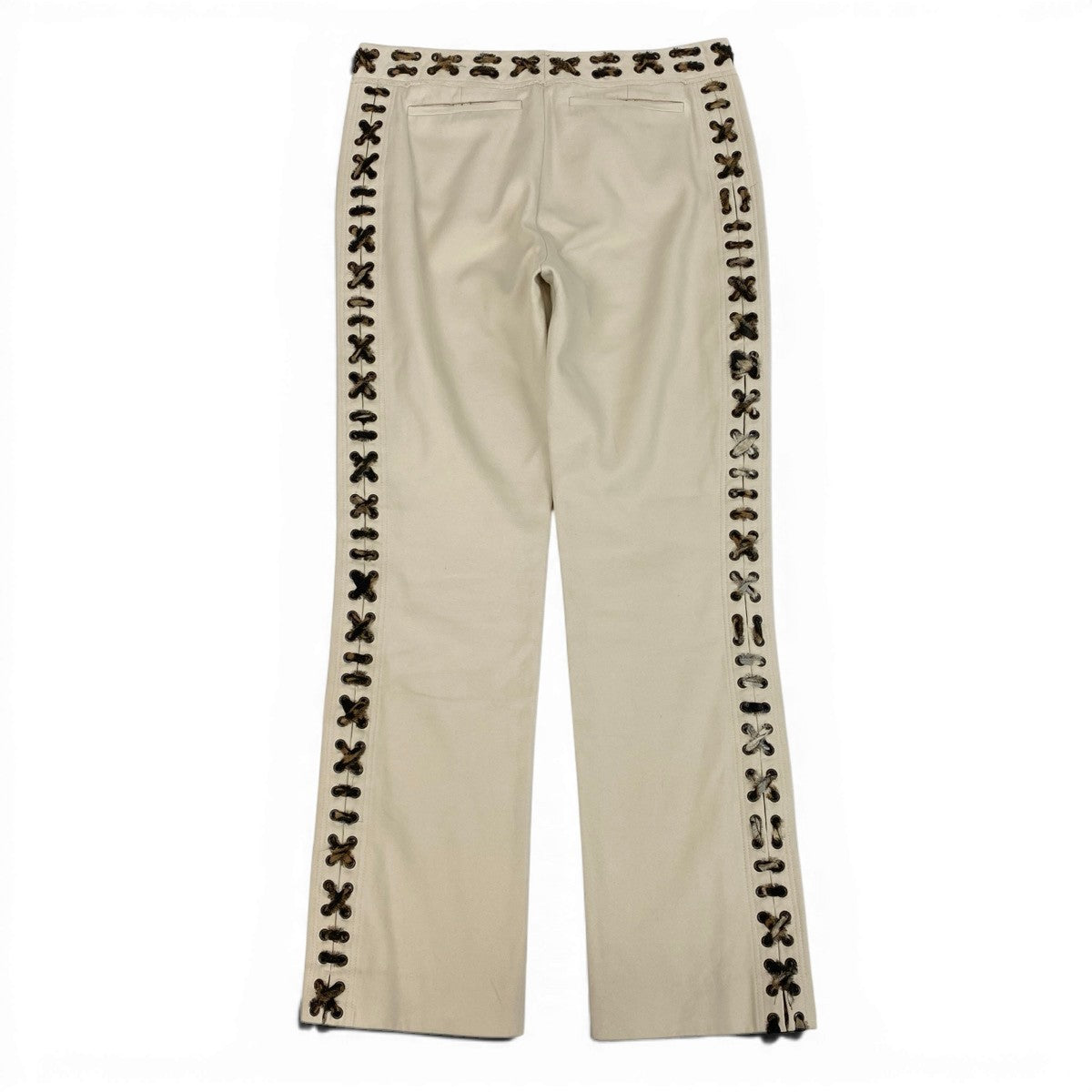 Eg23 【美品】YVESAINTLAURENT 2002年 トムフォード期 モンバサコレクション レースアップトラウザーズ 38サイズ アイボリー コットン100％ レディース 女性用k02i