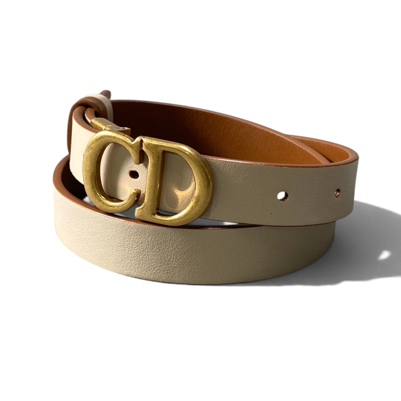 h12【極美品】Christian Dior 現行モデル Saddle リバーシブルベルト 20ｍｍ ブラウン ゴールド スキースカーフスキン レディース 女性用k02i