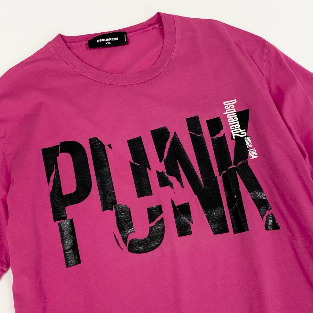 13l27 DSQUARED2 ディースクエアード 半袖Tシャツ プリントTシャツ PUNKプリント トップス イタリア製 XXLサイズ ピンク コットン100％ メンズo07t