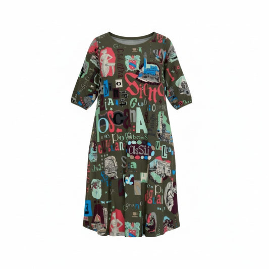 2k19 TOKUKO 1er VOL トクコプルミエヴォル 全面プリント ロングワンピース 半袖ワンピース 伸縮ストレッチ 9 カーキ系 レディースu02t