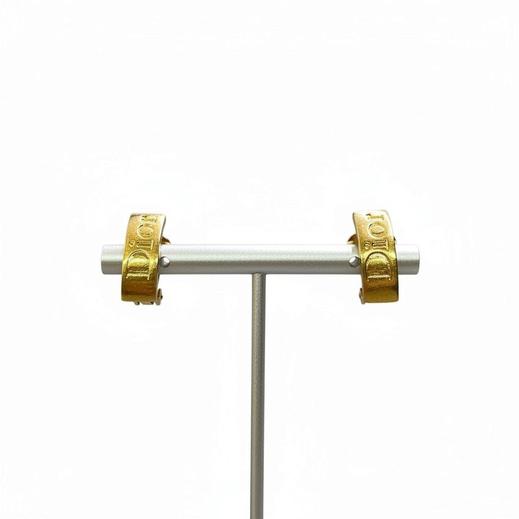 j15 Christian Dior クリスチャンディオール ロゴ ゴールドイヤリング Vintage Logo Earring Goldt18r