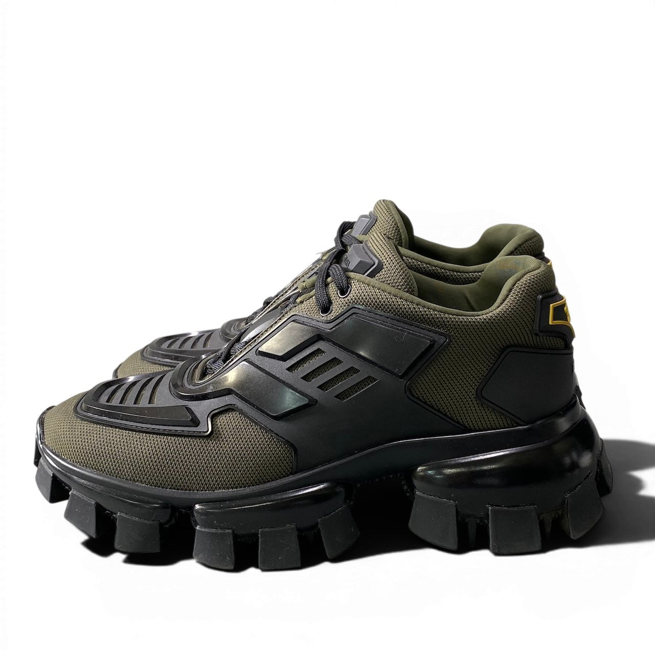 3e21 PRADA プラダ CLOUDBUST THUNDER メッシュスニーカー ボリュームソール イタリア製 メンズ 男性用 37 1/2 カーキ ブラックo07t