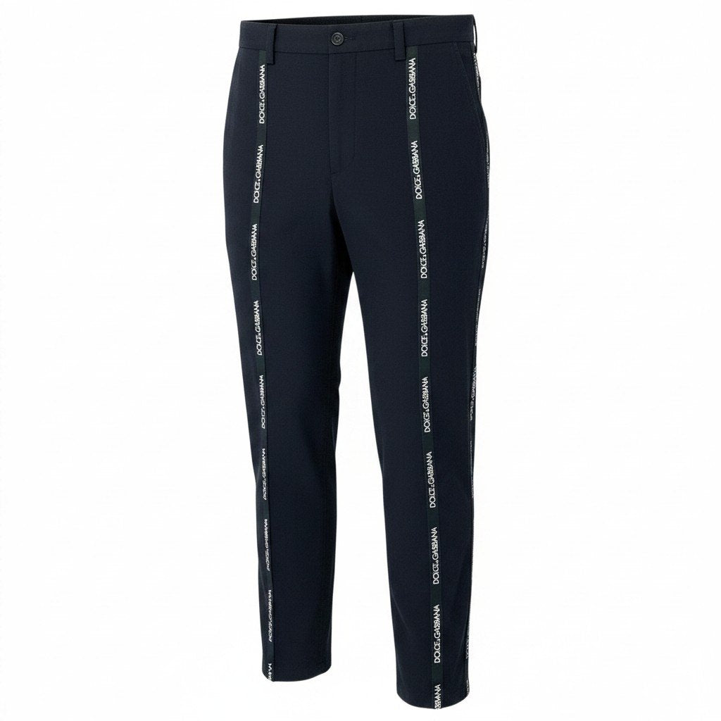 80e6 DOLCE&GABBANA ドルチェアンドガッバーナ ブランドロゴテープ ロングパンツ スラックスパンツ 伸縮ストレッチ サイズ48 ブラック メンズ 紳士服u02t