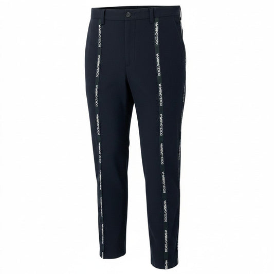 80e6 DOLCE&GABBANA ドルチェアンドガッバーナ ブランドロゴテープ ロングパンツ スラックスパンツ 伸縮ストレッチ サイズ48 ブラック メンズ 紳士服u02t